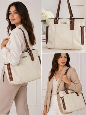 Authentic Coach Legacy Leather Tote – Cream w/ Brown Trim